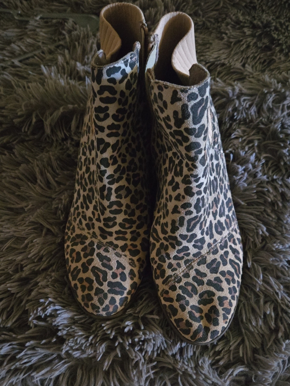 Toms Leopard Print Ankle Booties in Tan and Black